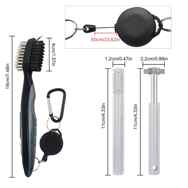 VIPMOON Golf Club Cleaner Kit, 2 Pcs Groove Sharpener Tool and 1 Pcs Club Cleaner Brush Retractable, Groove Sharpener Re-Grooving Tool for Golf Accessories for Men (Silver) - Image 2